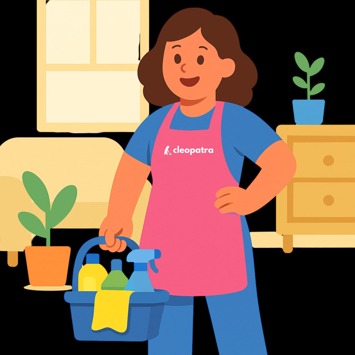 Cleaner arriving with supplies